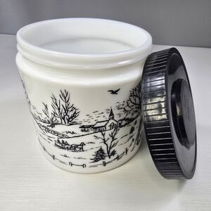 VTG. Maxwell House Milk glass Coffee Jar Black & White Winter Scene 1960’s VGC
